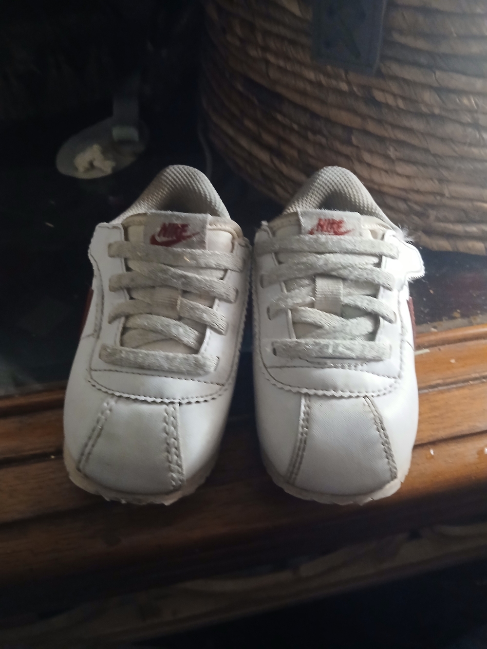 Nike Kids White Sneakers with Red Logo Accents
